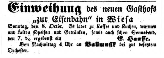 Annonce Einweihung Hauffe - Kamenzer Wochenschrift Amtsblatt vom 8. Oktober 1895 - klein