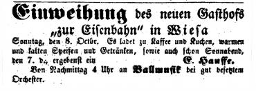 Annonce Einweihung Hauffe - Kamenzer Wochenschrift Amtsblatt vom 8. Oktober 1895 - klein