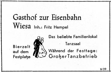 Anzeige in der Festschrift zu 700 Jahre Gemeinde Wiesa im September 1950